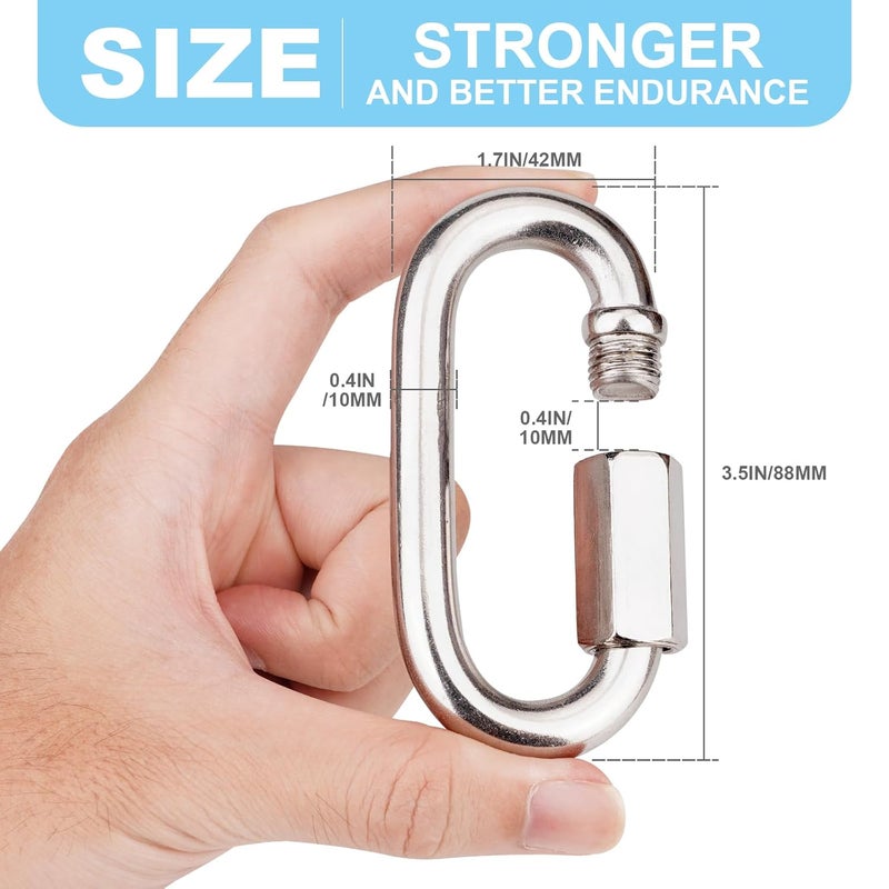 Vmuter 1Pcs 3.5 Inch 316 Heavy Duty Stainless Steel Screw Chain Quick Links, 2000 LBS Capacity, High Strength Carabiner for Big Chain Connecting, Hammock Hanging, Hiking, Camping - Image 2